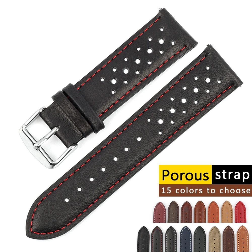 Handmade Watchband Soft Genuine Leather Watch Strap 18mm 20mm 22mm 24mm Porous Ventilation Wristband Replacement for Watches