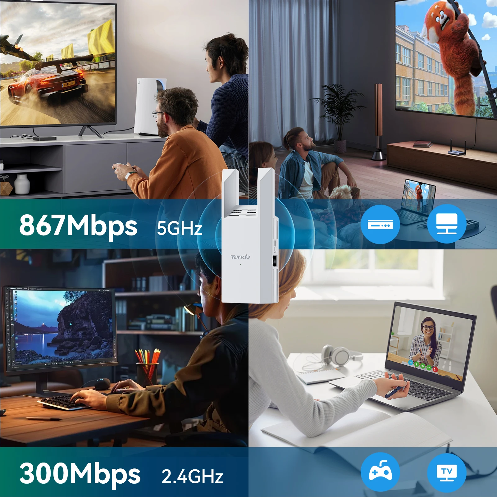 텐다 1000MBPS WIFI 증폭기 듀얼 밴드 2.4G 5G 리피터 네트워크 확장기 범위 확장기 WIFI 신호 부스터 무선 라우터