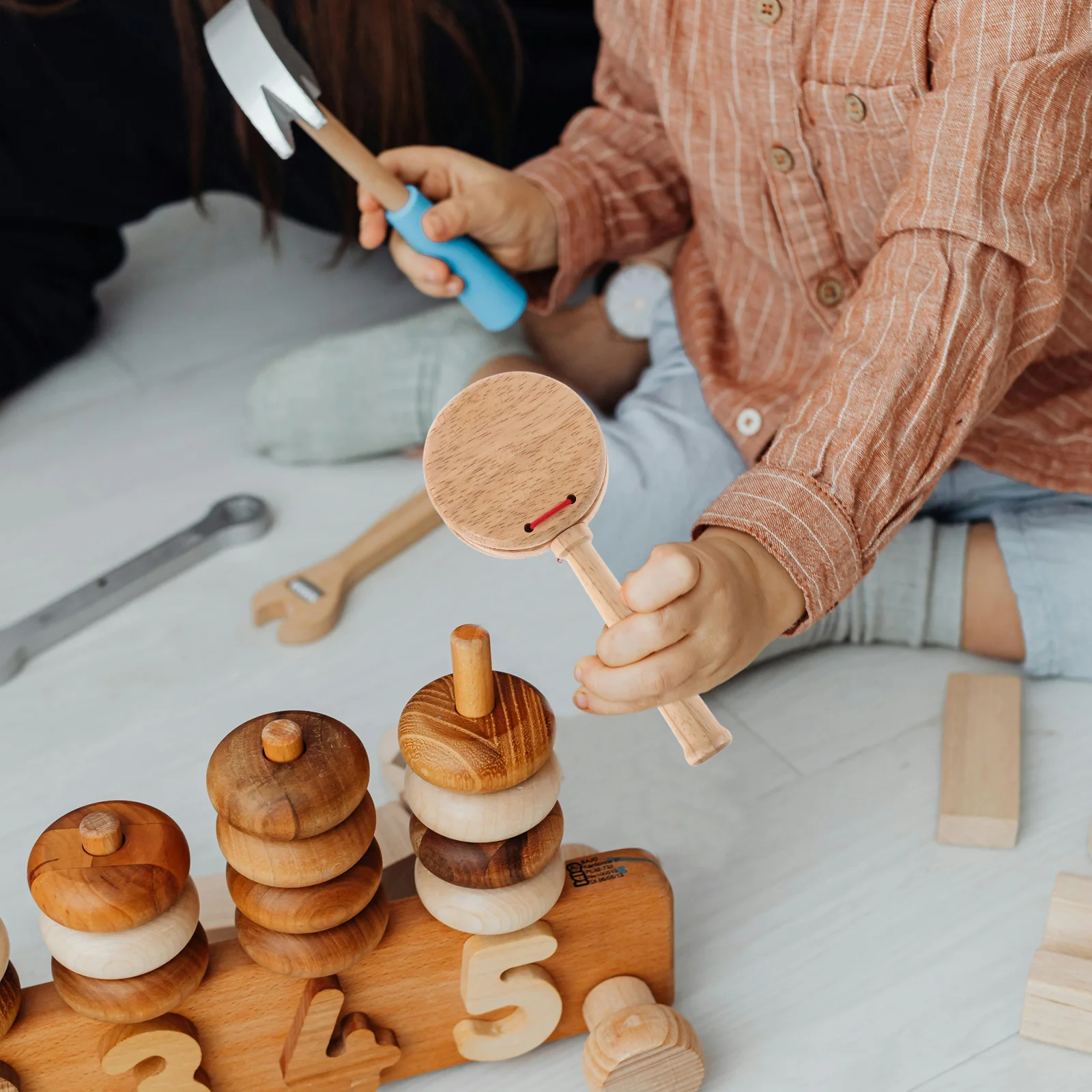 เด็ก Percussion Early Education ของเล่นมือถือ Castanets เด็กวัยหัดเดินของเล่นดนตรีไม้ Rhythm Instrument ของเล่นเด็กดนตรี