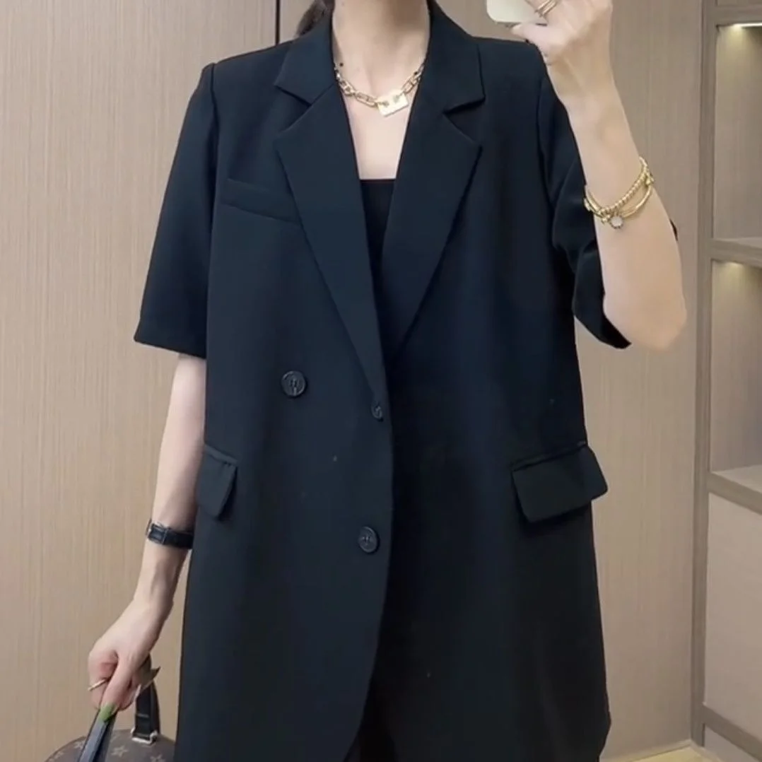 Surdimensionné femmes été costume épaulière confort auto-culture manches français noir cadeau recadrée s femme