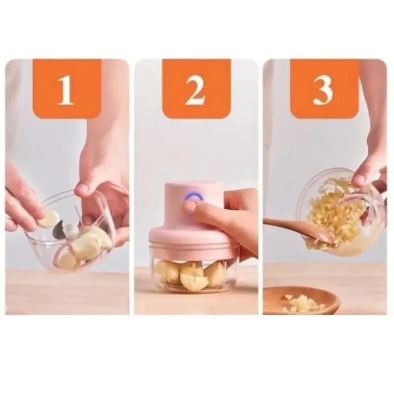 Mini Processador Elétrico Sem Fio 250ML, Triturador de Alimentos, Legumes, Alho e Gengibre