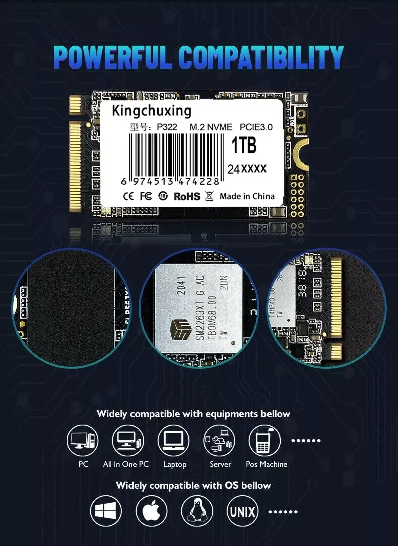 Kingchuxing M2 SSD 256GB M.2 Nvme 2242  512GB  1TB HD PCIE Solid State DrivesPCIe 3.0 SSD Drive for Laptop