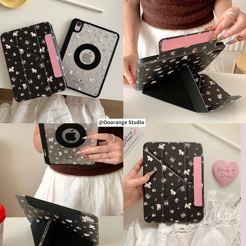 Lambs in a Flower Patch Magnetic Buckle 720° Magnetic Ring Tablet Case For iPad Pro12.9 13 M4 M5case8.3 9.7 10.2 7th-11th Air8