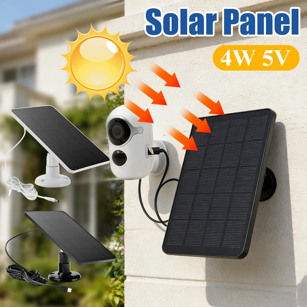4W 5V Solar Panel Power Supply Monocrystalline Solar Panel Charger Type-C DC5521 Wall Mount IPX6 for Intelligent Doorbell Camera
