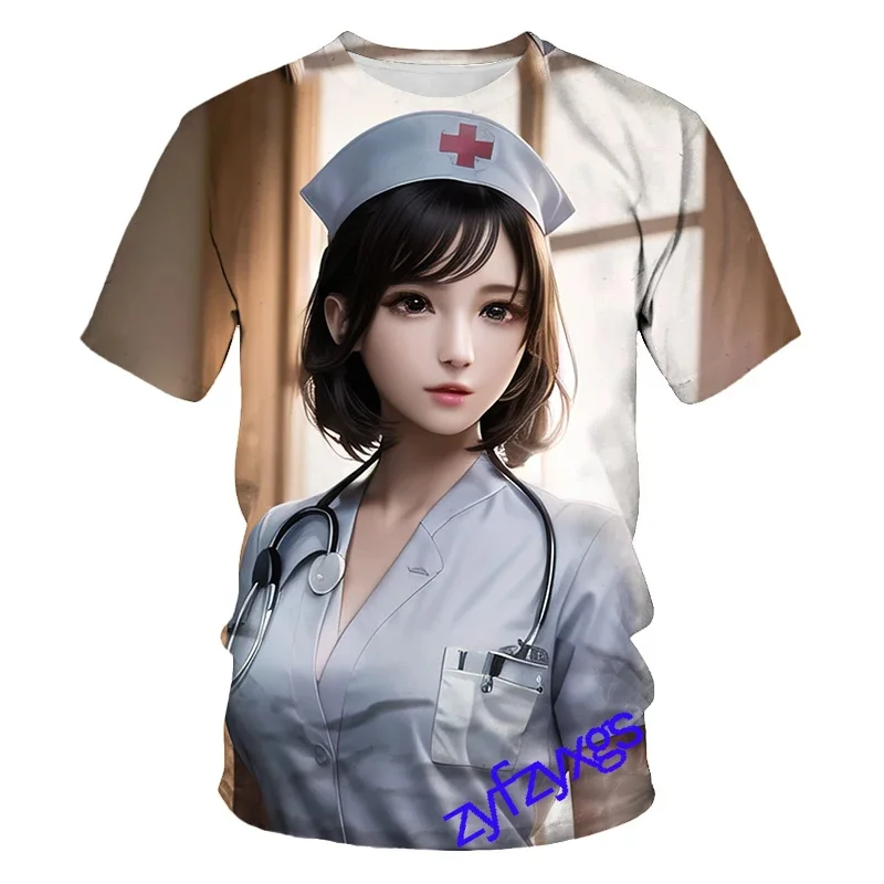 New Summer Tide Nurse Picture Men T-Shirts Casual 3D Print Tees Hip Hop Personality Round Neck Short Sleeve Quick-Dry Tops