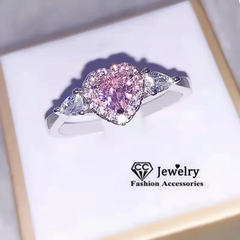 CC Pink Rings For Women Princess Marriage Love Heart Cubic Zirconia Stone Romantic Engagement Wedding Jewelry Bijoux CC917