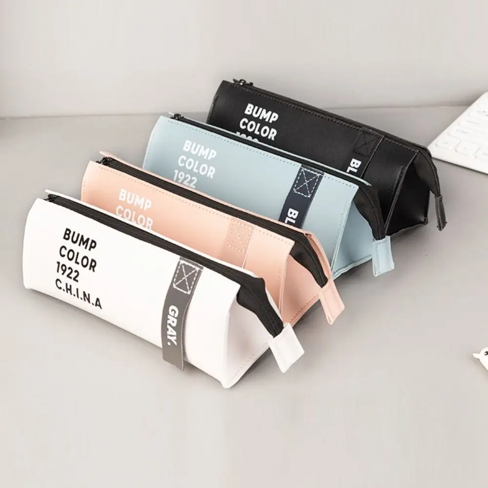 Stylish Leather Triangle Pen Bag Simple Compact Stationery Organizer Multi-function Elegant Pencil Case Students
