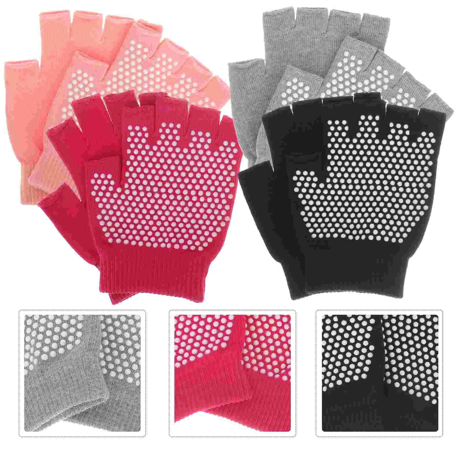 

4 Pairs Running Non-Slip Yoga Gloves Fitness Accessories for Silica Gel Cotton Workout