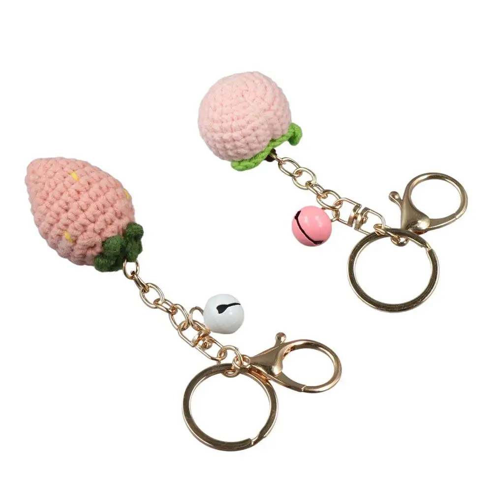 Knitting Car Keychain Lemon Donut Crocheted Strawberry Watermelon Orange Hand-woven Wool Car Key Holder Bag Accessories