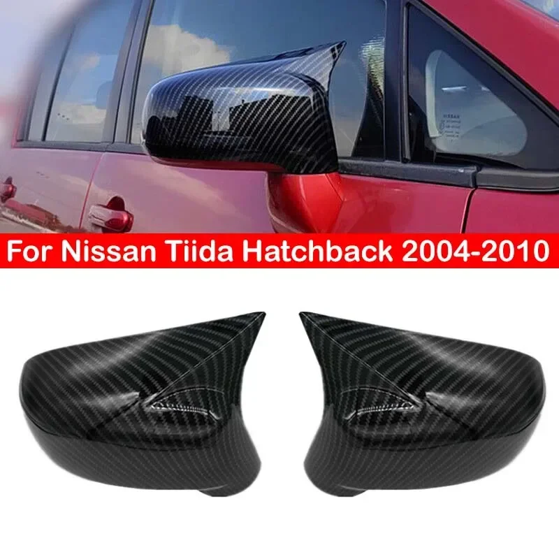 

For Nissan Tiida Hatchback 2004-2010 Car Rearview Side Mirror Cover Wing Cap Sticker Exterior Door Rear View Case Trim Carbon
