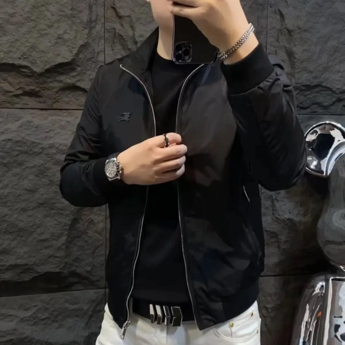 Spring and autumn stand-up collar zipper casual small fragrant style clean version jacket trendy casual coat