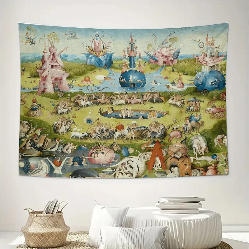 Medieval Tapestry Wall Hanging Renaissance Art Decor Fantasy Landscape Gothic Home Textile Mythological Scene Vintage Style Bedr