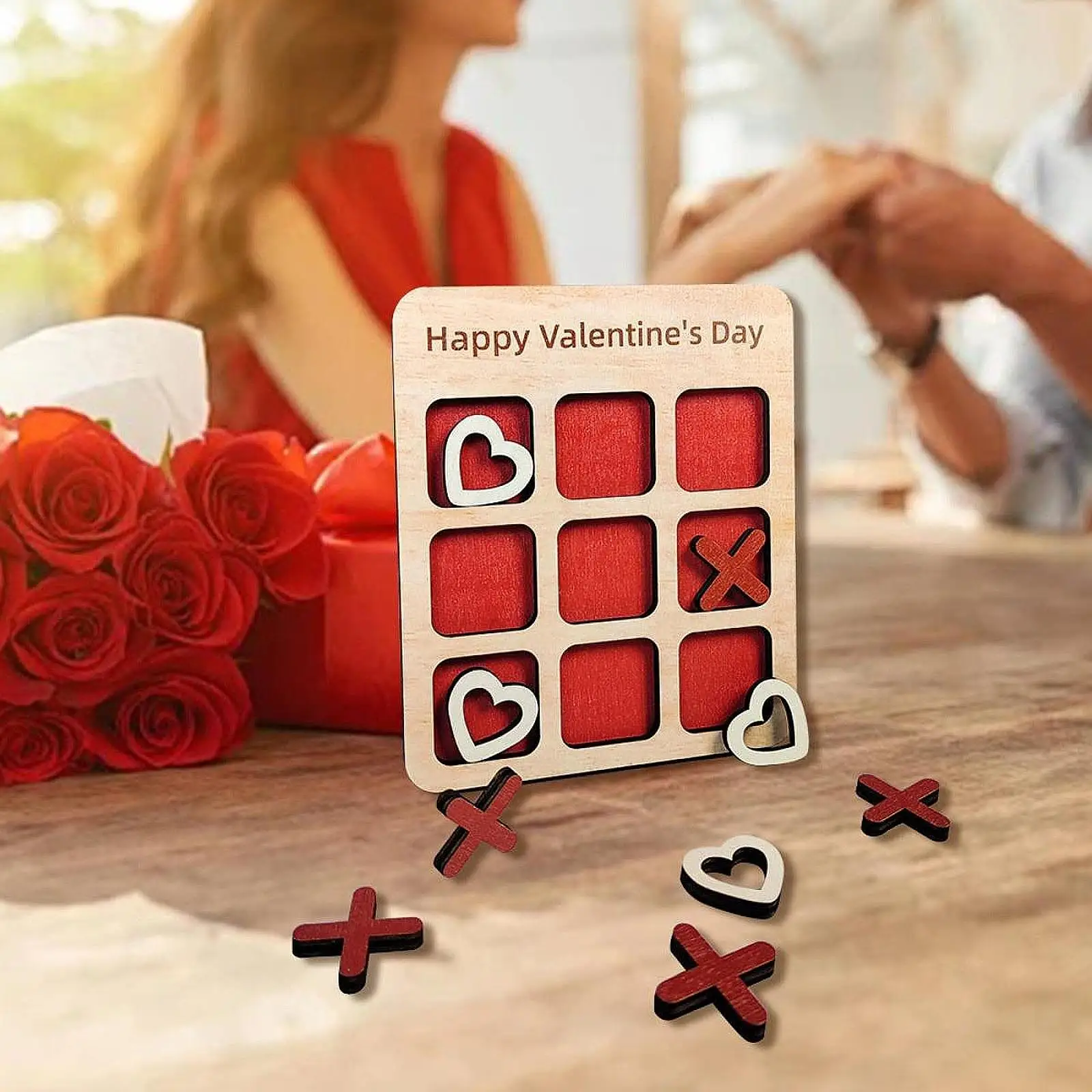 Wooden Tic TAC Toe Game Valentines Day Gift Interactive Party Favors Creative Entertainment XO Table Toy for Adults Children