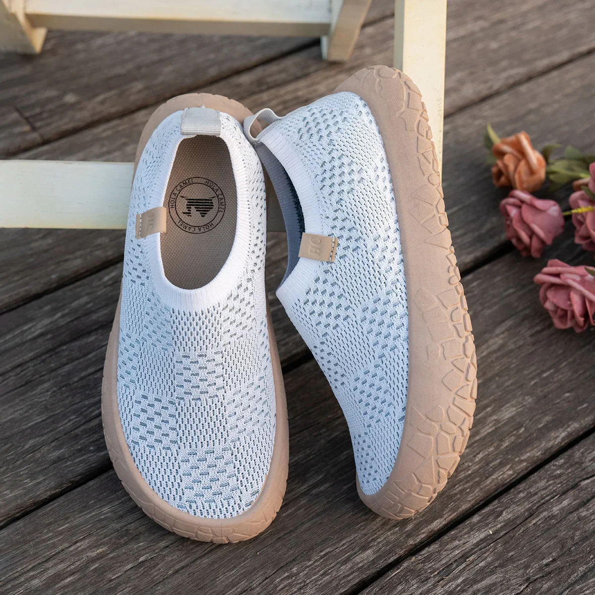 Atmungsaktive Damen-Slip-On-Sneaker mit Plateau, dicker Gummisohle, leicht, rutschfest, für Outdoor, Walking, Alltag und Freizeit – Detail 6