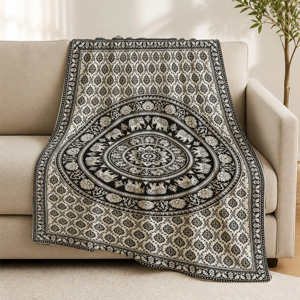 Chic Moroccan Boho Throw Blanket for Sofa Couch Decor Living Room Art Deco Patterned Throw Cozy Winter Autumn Textile