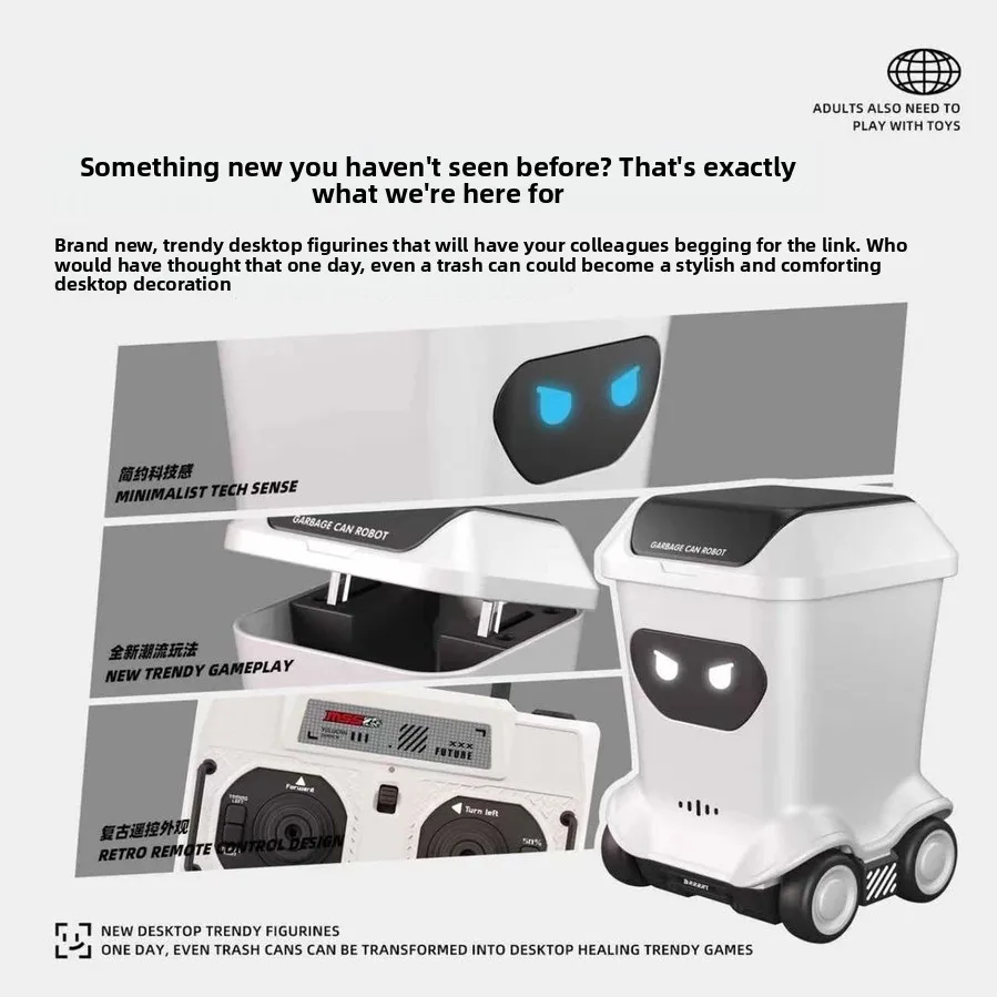 Desktop Series Remote Control Mini Trash Can Four-wheel Drive Rotating Pocket Smart Robot Toy Gift