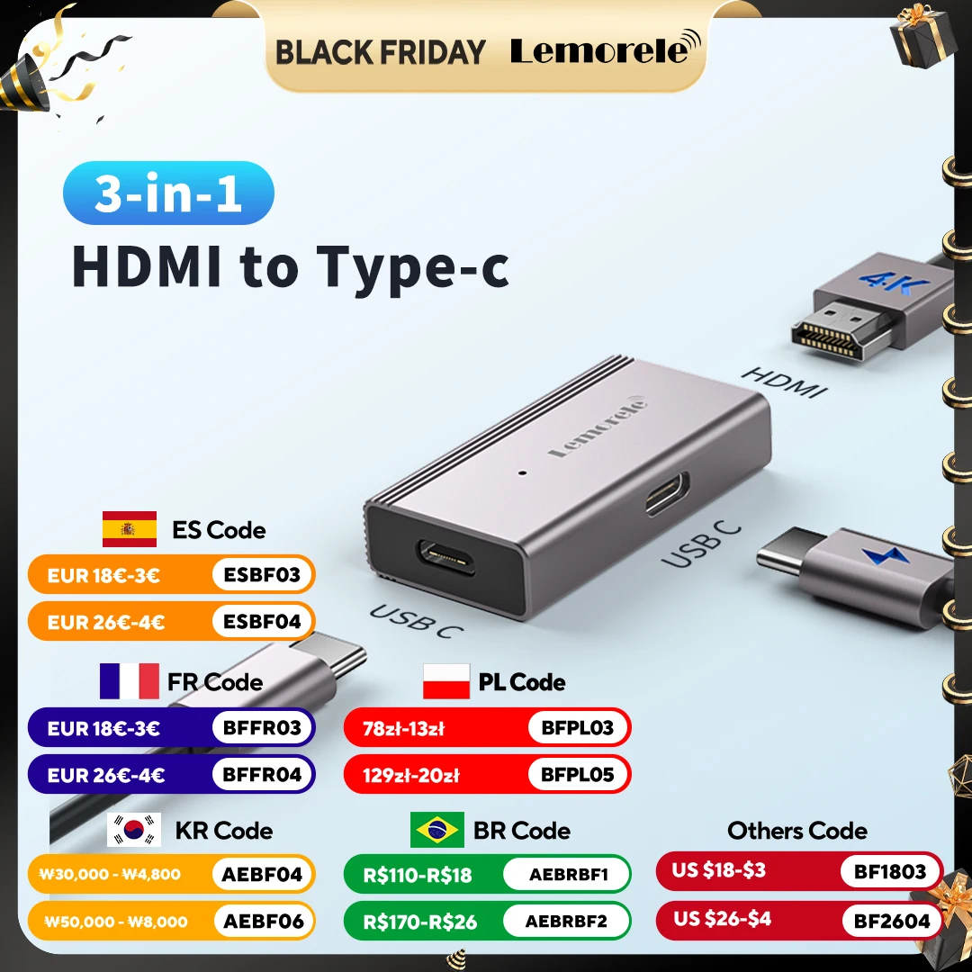 

Адаптер для очков Lemorele HDMI-Type-c, 4k, 60 Гц