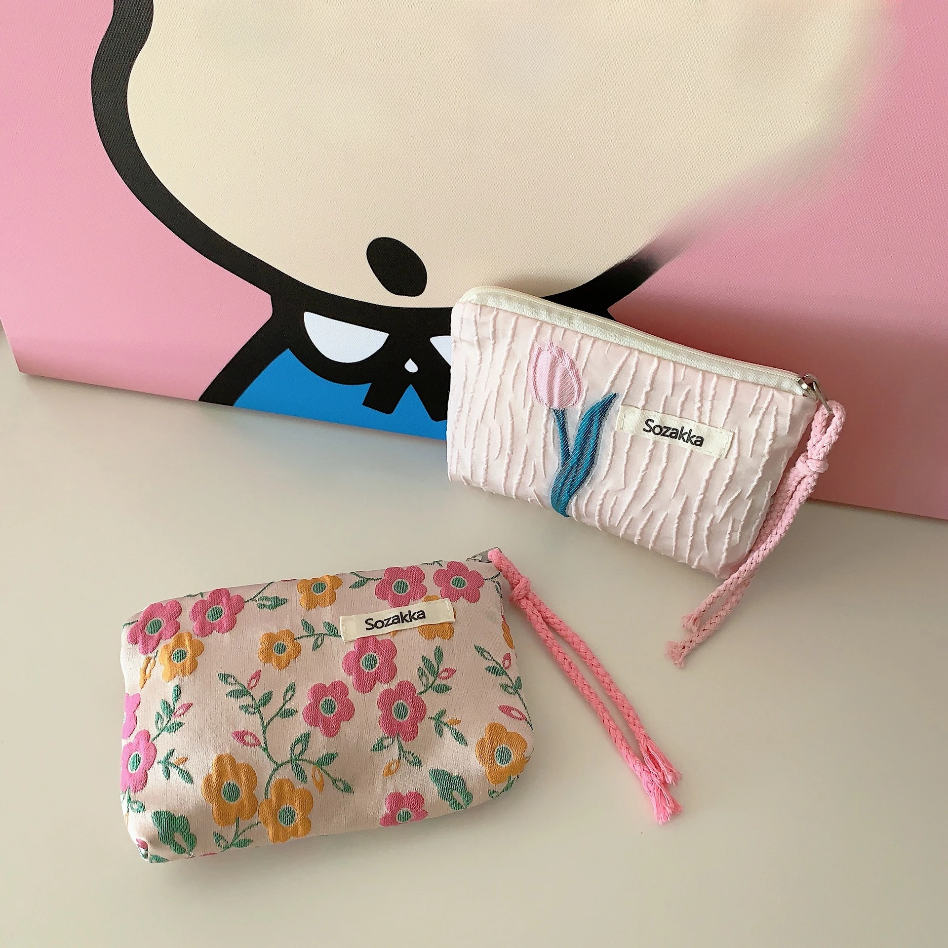 Kawaii Floral Travel Cosmetic Lipstick Coin Purse Storage Bag Women Cute Makeup Handbags Wallet Organizer Pencil Cases Pouch Bag