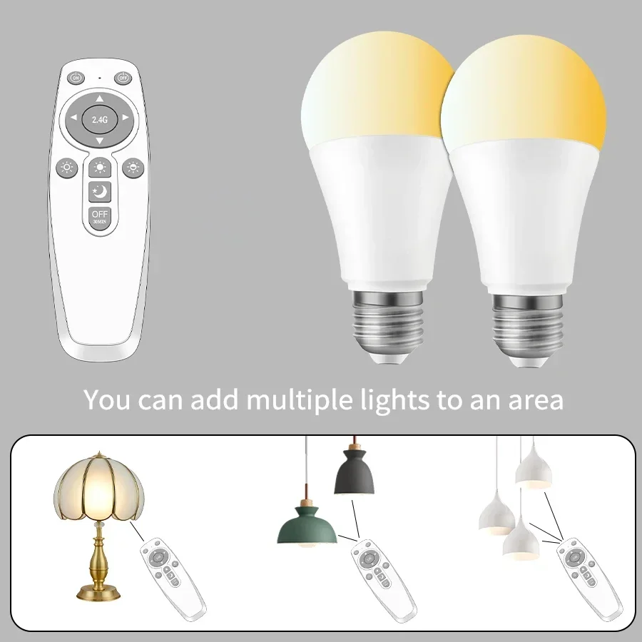 Bombilla LED E27 RF 265G, 85-2,4 V, 12W, Control remoto, temporizador regulable, para el hogar, cocina, dormitorio, sala de estar