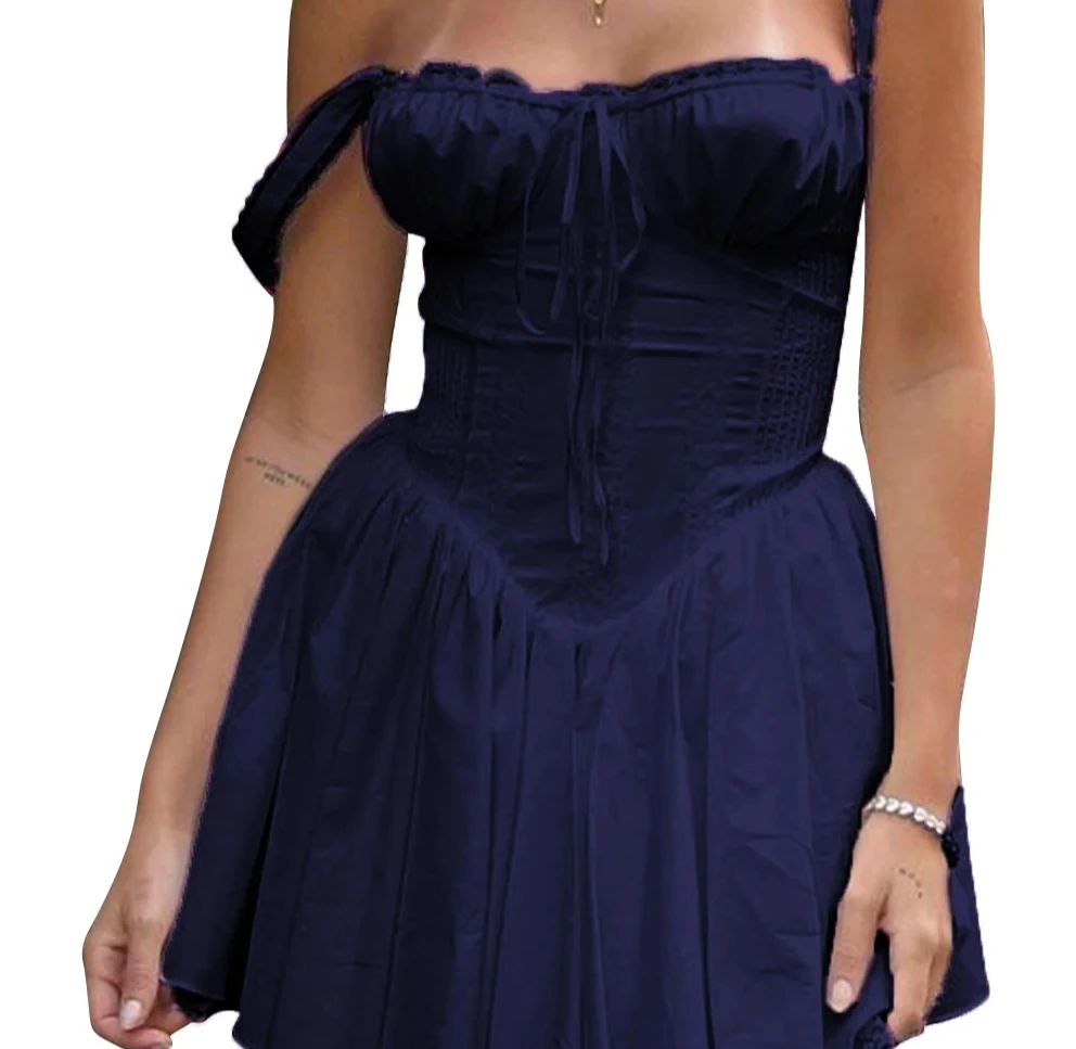 Vrouwen zomer flowy jurk mouwloos vierkante hals tie-up voorkant korte tankjurk casual a-lijn jurk streetwear