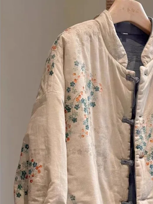 جديد الصينية Sle القطن Jaet الملابس النسائية الوقوف طوق تحسين تانغ زي القطن معطف مزدوج القطن الكتان #3