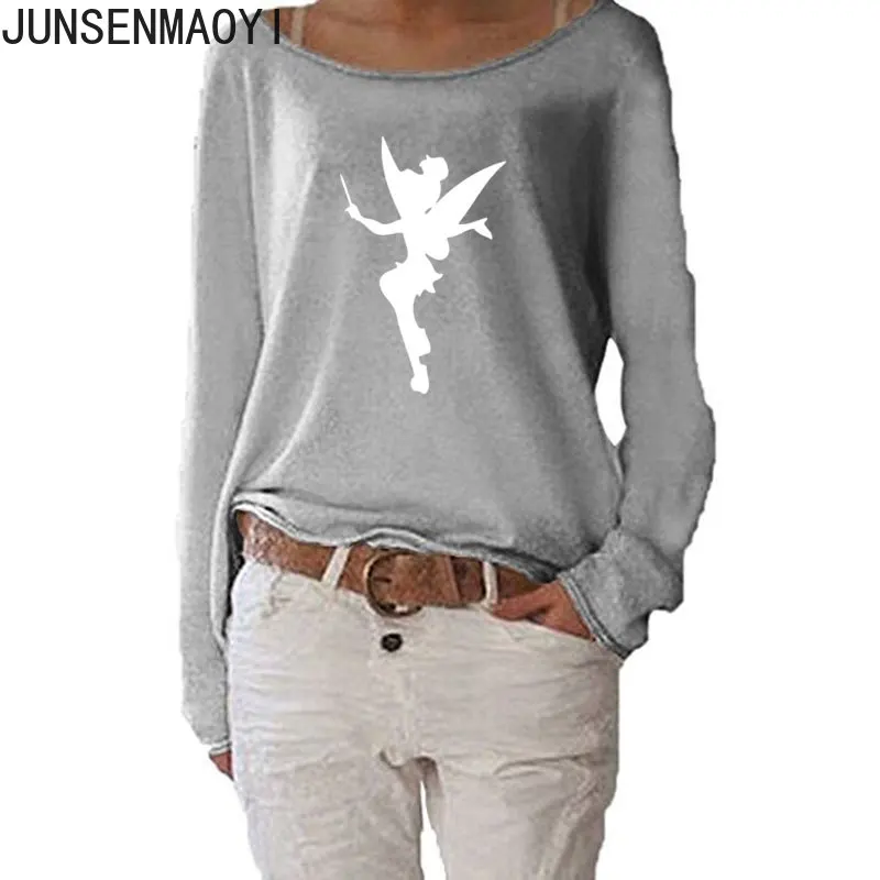 2022 New Women Tinkerbell Fairy Silhouette Cartoon Women Long Sleeve Funny Autumn Tshirt Women Casual Clothes Top Tee