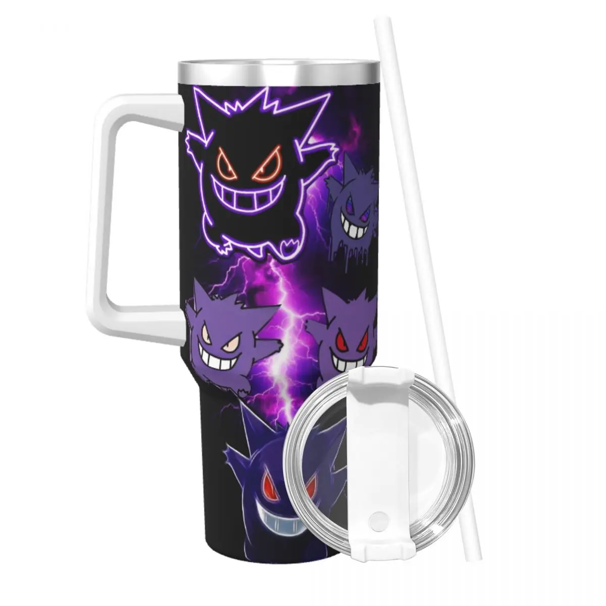 Stainless Steel Tumbler Pokemon Gengar Evolution Cartoon Car Mugs With Straws Game Drinks Water Bottle Large Coffee Mug