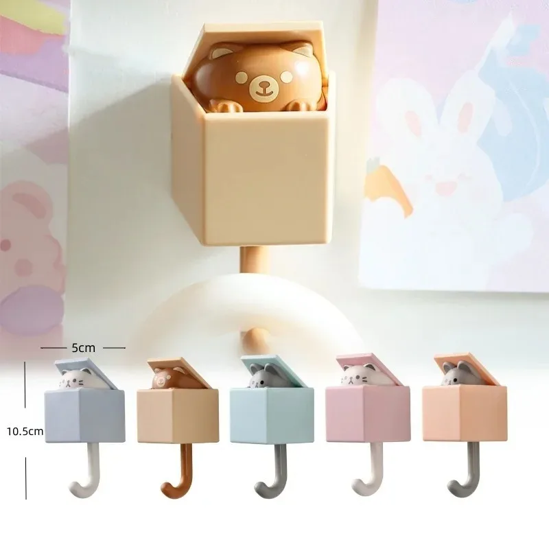 Cartoon Cat Hooks Key Umbrella Towel Hat Clothes Rack Self-adhesive Dormitory Bedroom Door Hooks Wall Animal Decorative Racks