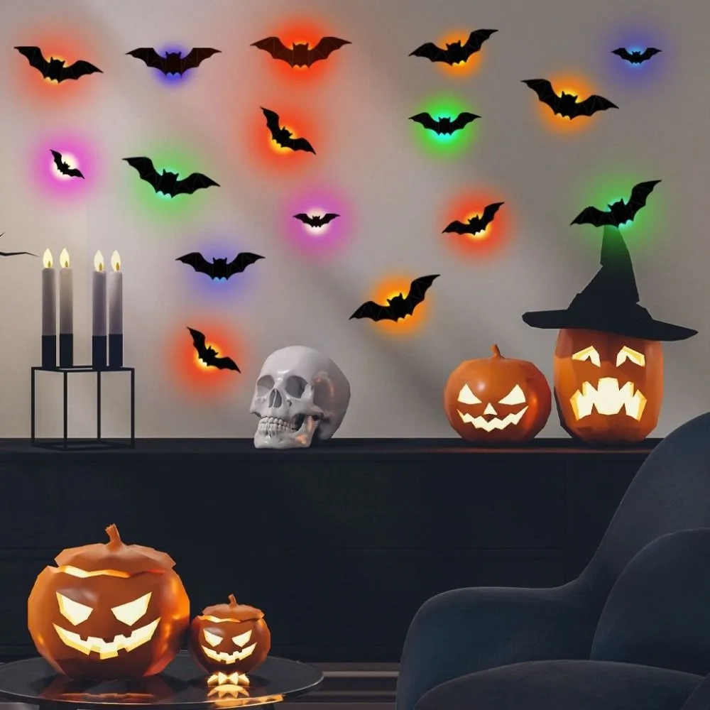 16pcs 3D Luminous Bat Wall Sticker Stereoscopic Self-Adhesive Glowing Wall Sticker Glow in Dark PET Material