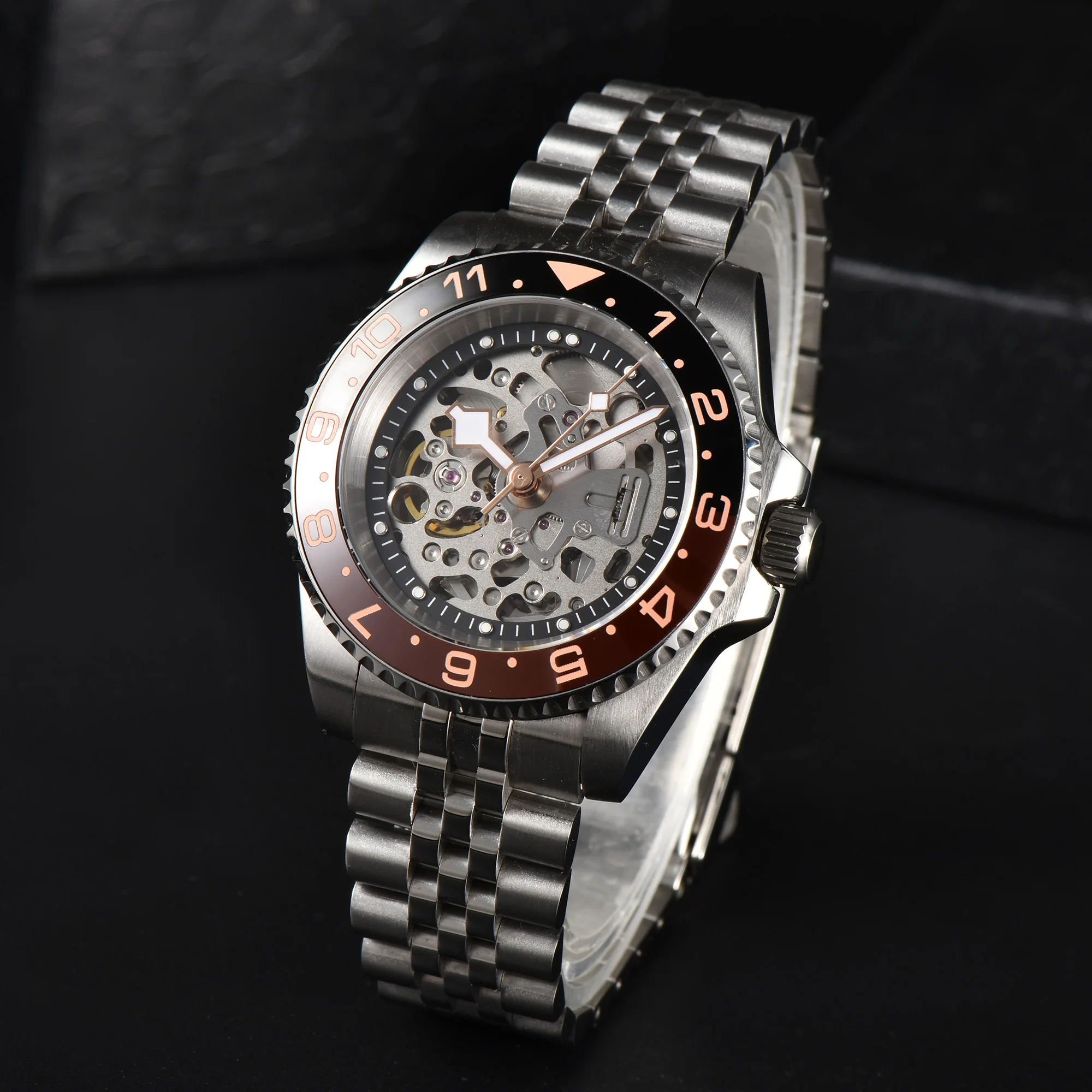 Luxury OUMASHI Men's Watch Hollow NH70 Movement Sapphire Glass Stainless Steel Waterproof Watch