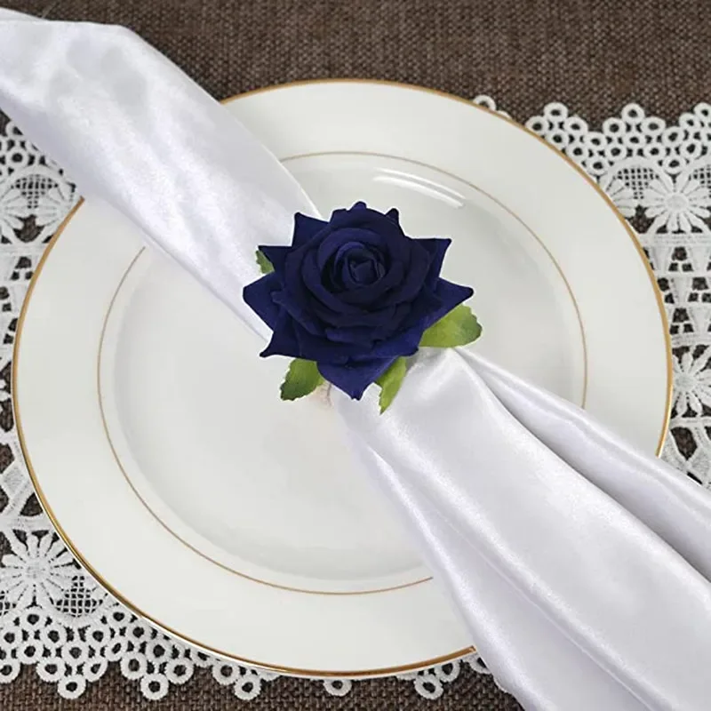 6pcs Red Rose Shape Handicraft Towel Buckle Napkin Ring Wedding Party Valentine\'s Day Hotel Table Decor Metal Gold Napkin Holder