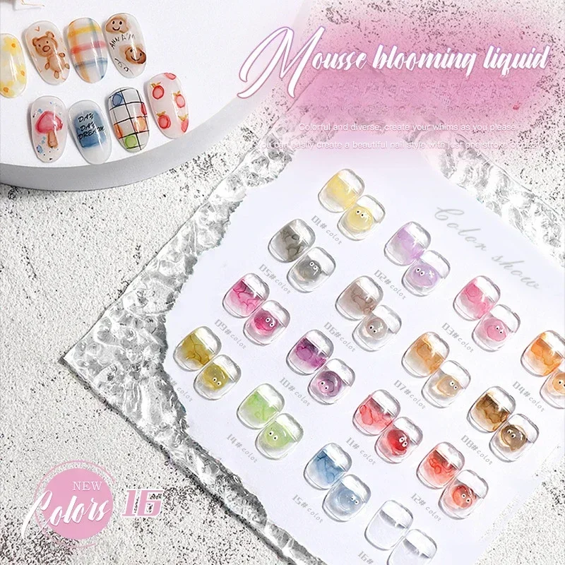 16 Stuks Heldere Bloeiende Gel 15Ml Uv Led Inweek Van Nail Art Lak Voor Het Verspreiden Van Effect Marmer Aquarel Effect Gel Nagellak