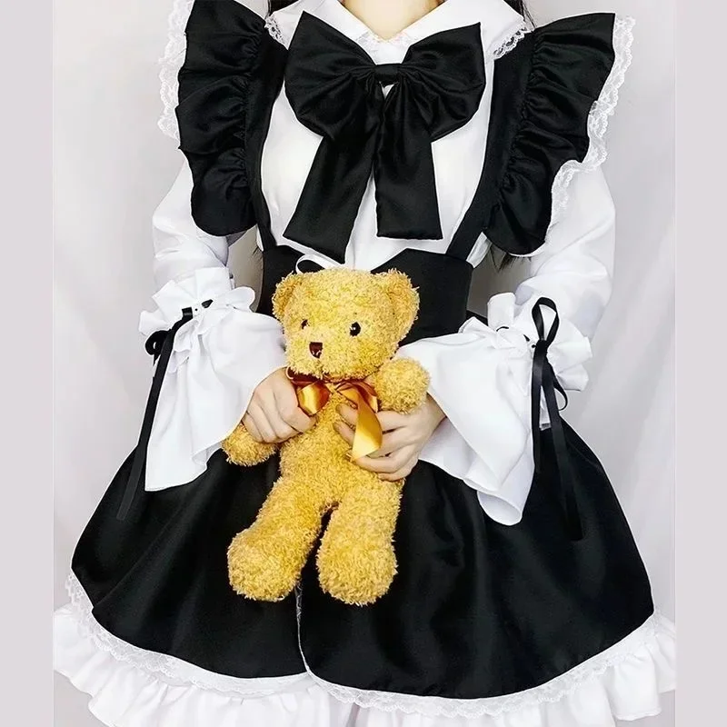 CHIOS Women Maid Outfit Lolita Cosplay Cute Sexy Erotic Kawaii Cafe Costume Black White Men Uniform Apron Dress Cute Bow MCHIOS