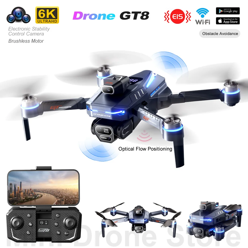 

GT8 Мини Дрон 4k WIFI FPV Easy Fly RC Вертолет Бесщеточный ESC Объектив Оптический поток Предотвращение препятствий Квадрокоптер с двойной камерой