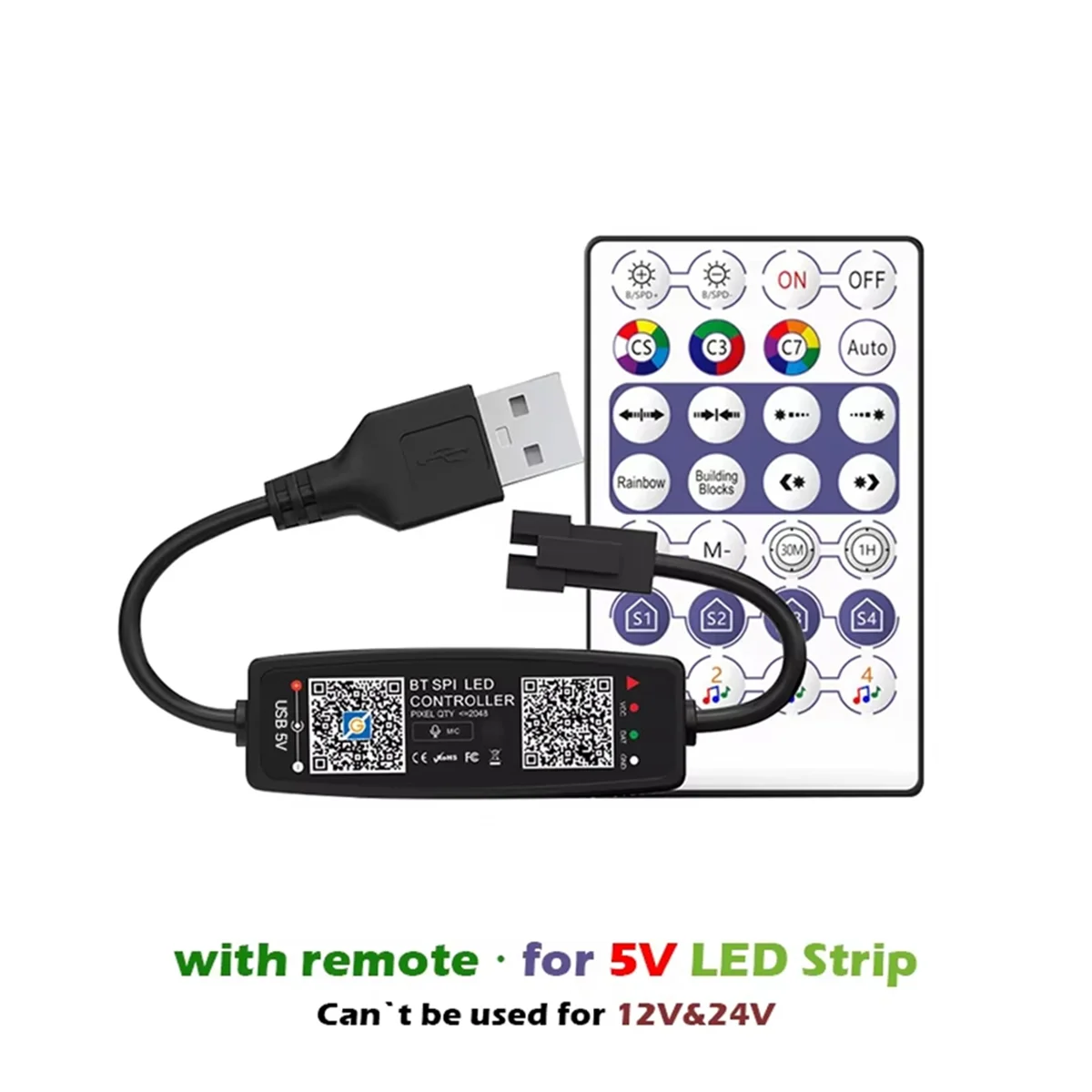 AT53 WS2812B 컨트롤러 원격 제어 블루투스 음악 APP 제어 픽셀 LED 스트립 조명 SK6812 WS2811 WS2812 USB 5V