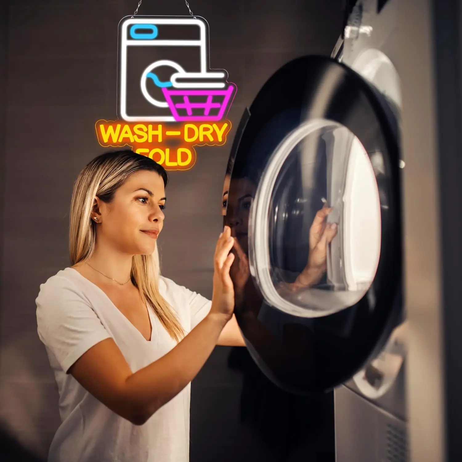 ป้ายไฟนีออน LED รูปแบบซักผ้า อบผ้า พับผ้า สำหรับตกแต่งผนังห้องนอน ห้องซักอบผ้า บ้าน ร้านซักรีด โรงแรม ของตกแต่งแขวนผนัง ของขวัญ ใช้พลังงานจาก USB
