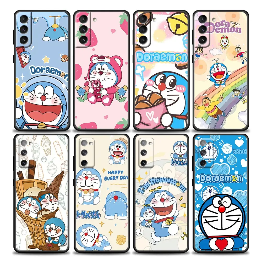 

Cartoon Doraemon Phone Case For Samsung Galaxy S23 S22 S21 S20 Ultra Plus 5G Fe S10 S9 S8 Plus S10E LITE 4G Black Silicone Cover