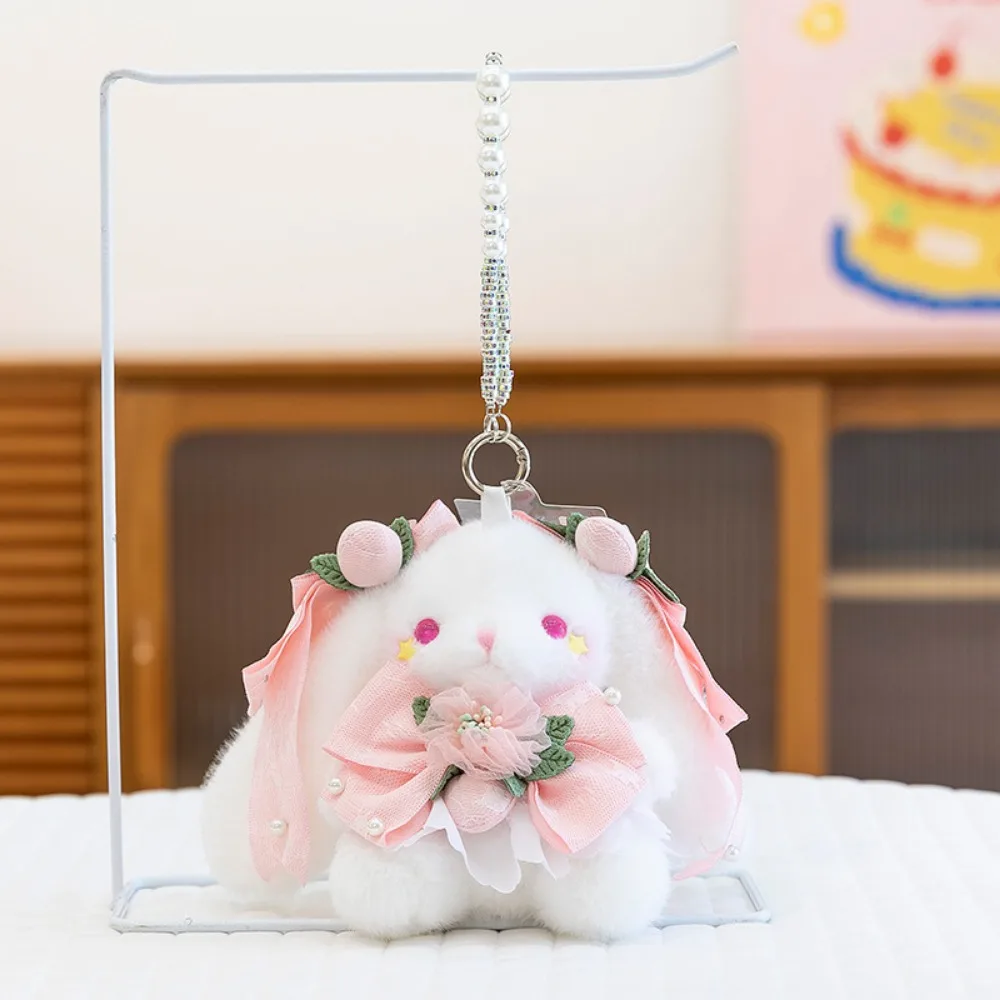 

Princess Pearl Dress Plush Rabbit Keychain Cartoon Stuffed Rabbit Doll Keyring Soft Kawaii Drooping Ear Rabbit Pendant