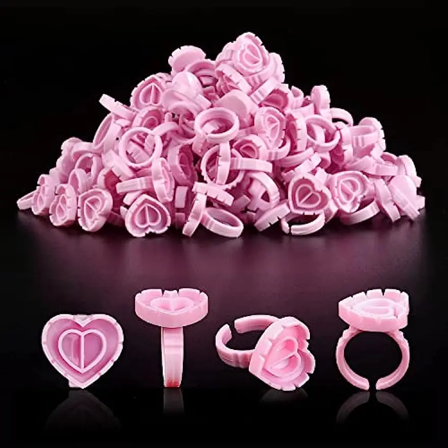 Eyelash Extension Rubber Ring 100PCS Disposable Eyelash Ring Heart-shaped Eyelash Fan Shaped Rubber Cup Eyelash Extension Tool