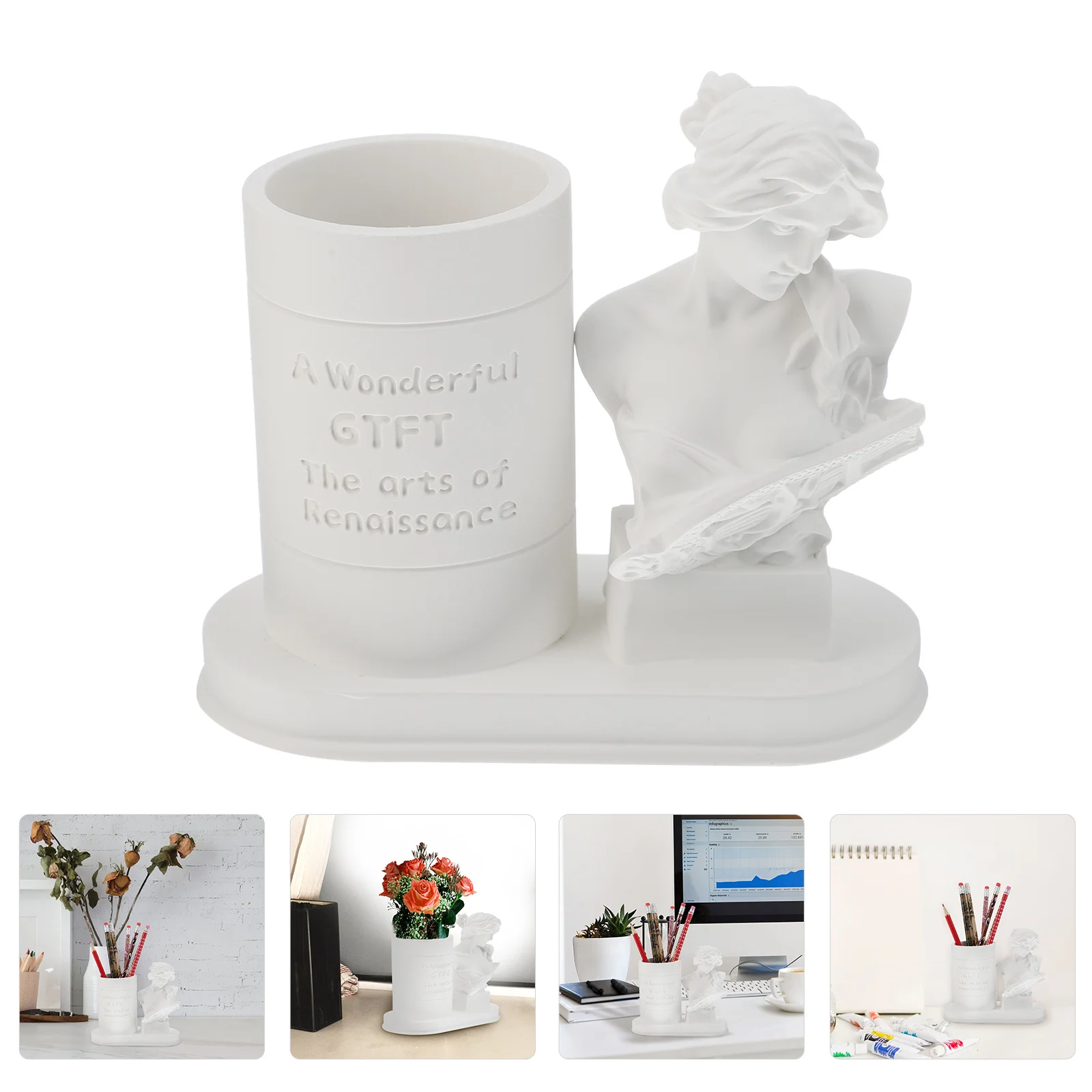 

1Pcs Resin Portrait Sculpture Pen Holder Imitation Plaster Desktop Organizer Creative Western Character Statue for Office Study