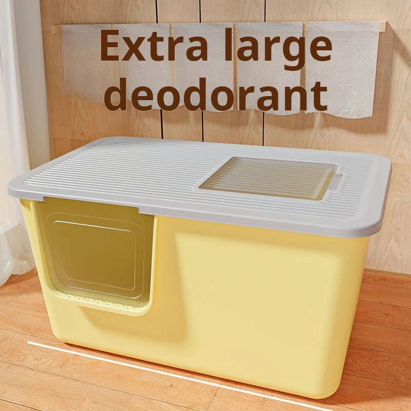 

Cat Litter Box, Oversized, Fully Semi Enclosed, Open, Splash Proof, Large Butter, Giant Cat Litter Box Toilet