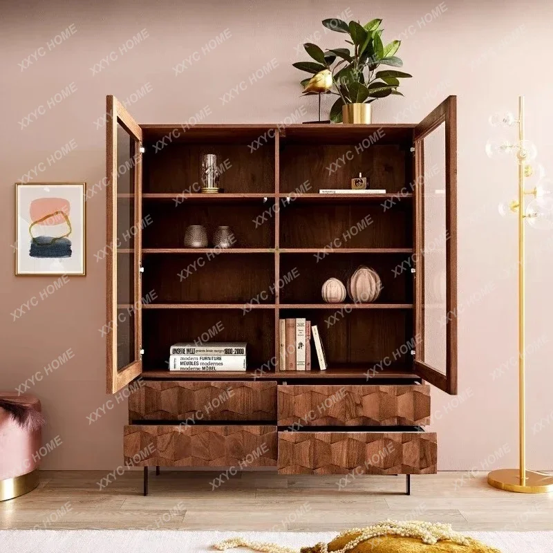 XX black walnut creative combination bookcase and locker integrated
