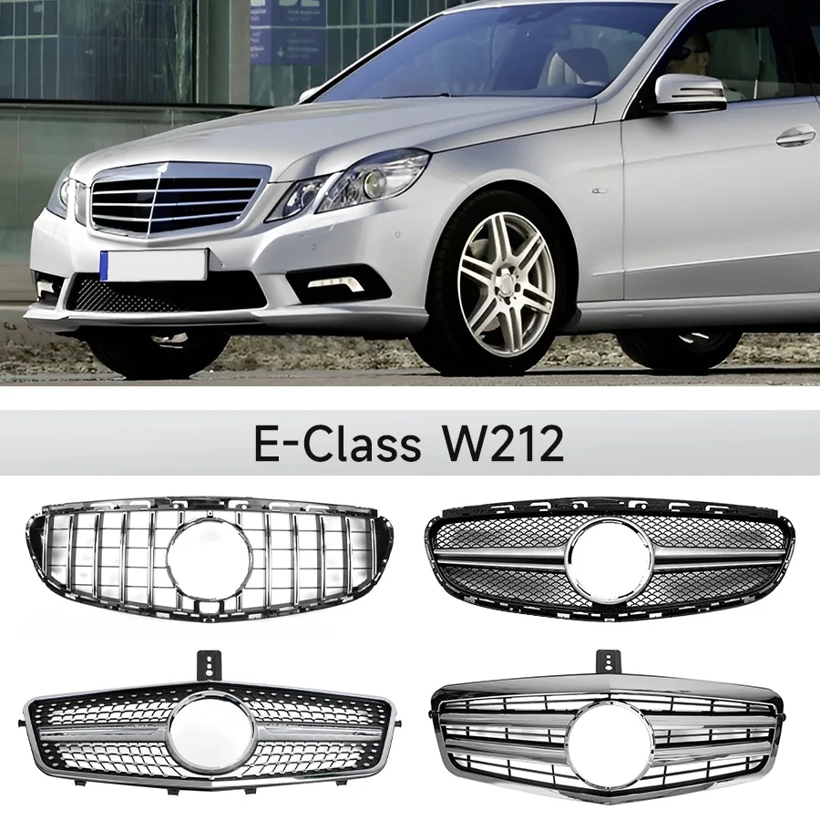 

Автомобильная решетка Topteng Black Silver GTR Diamond Style для Mercedes Benz E-Class W212 Pre-LCI 2010-2013 LCI 2014-2015