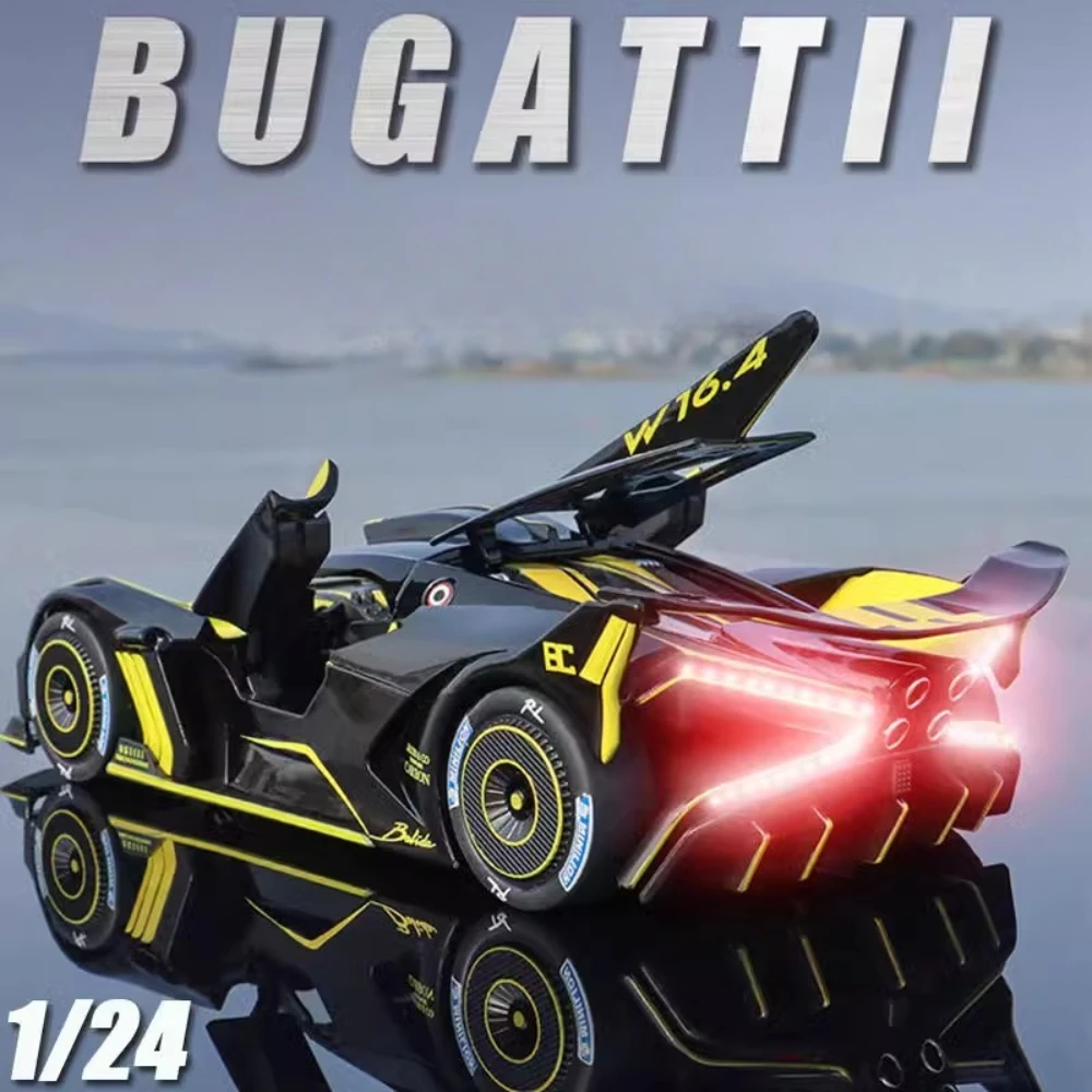 1:24 Bugatti Bolide Auto Modell Spielzeug Legierung Diecast Stoßdämpfung Spray Fahrzeug Modelle Sound Licht Zurückziehen Spielzeug Geschenke für Jungen