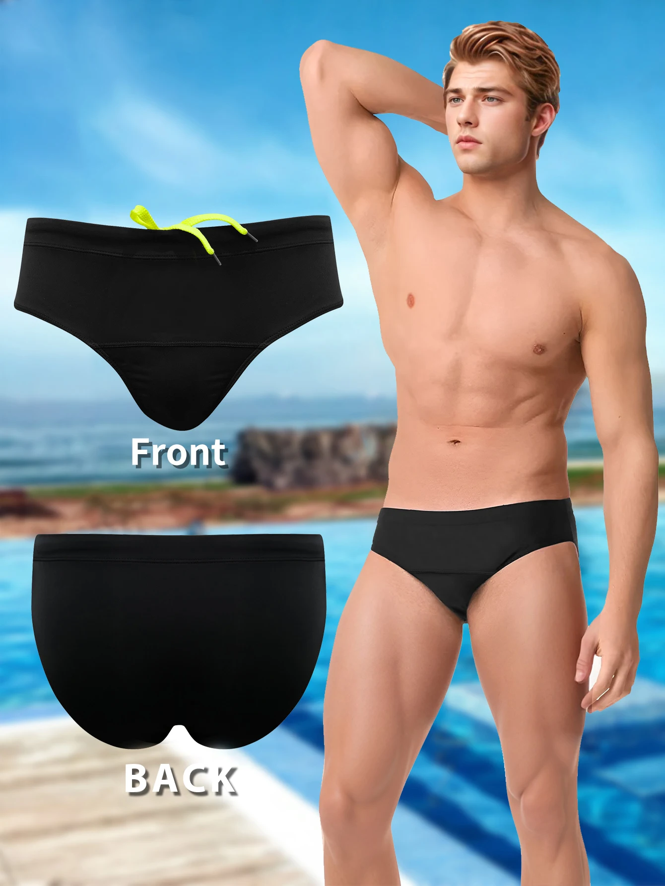 

Men's Swim Briefs Drawstring Low Waist Triangle Swim Trunks Solid Bikini Swimming Shorts