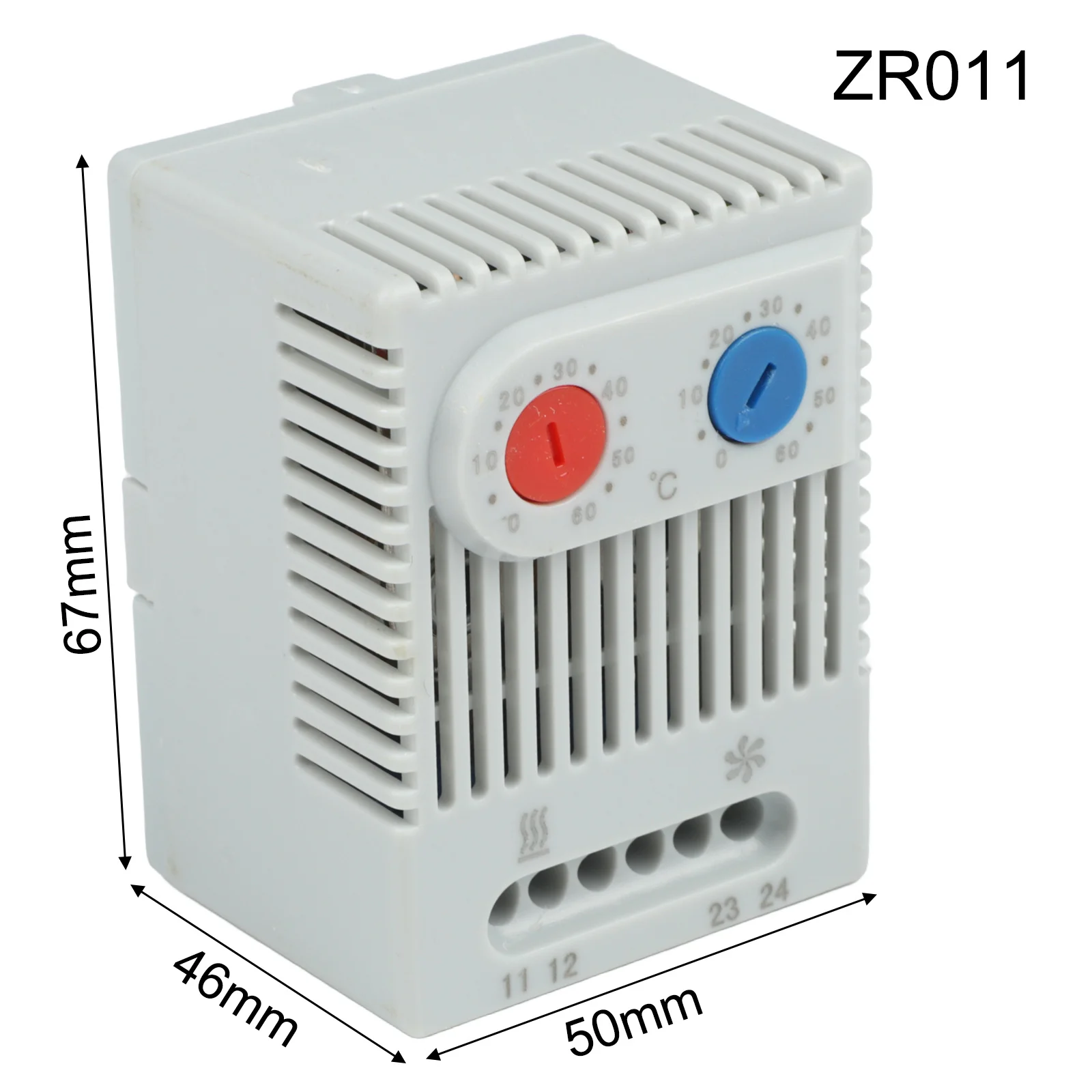 Schalter-Thermostat, kompakt, mechanisch, IP20, hellgrauer Kunststoff, thermostatisch, Bimetall, Wärme und Kühl, kombiniert, praktisch