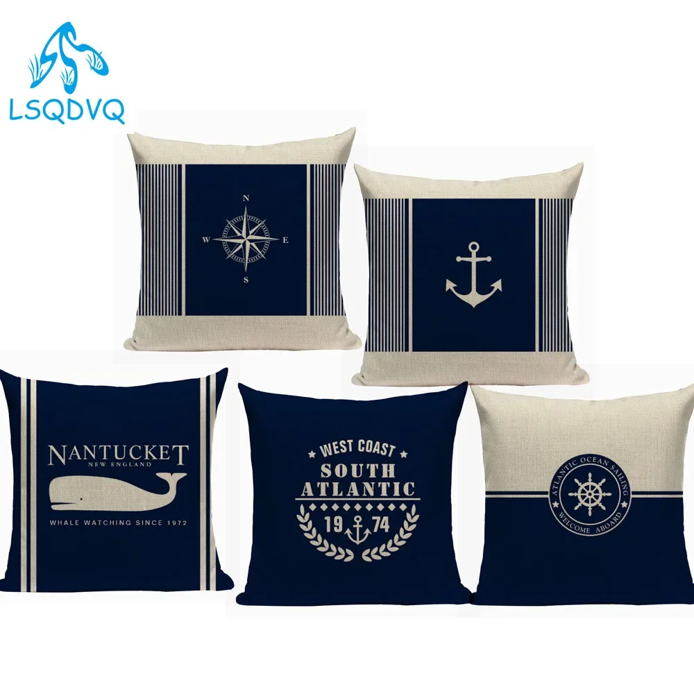 Decorative Throw Pillows Case Retro Mediterranean Navigation Dark Blue Polyester Cushion Cover for Sofa Home Car Pillow Cover