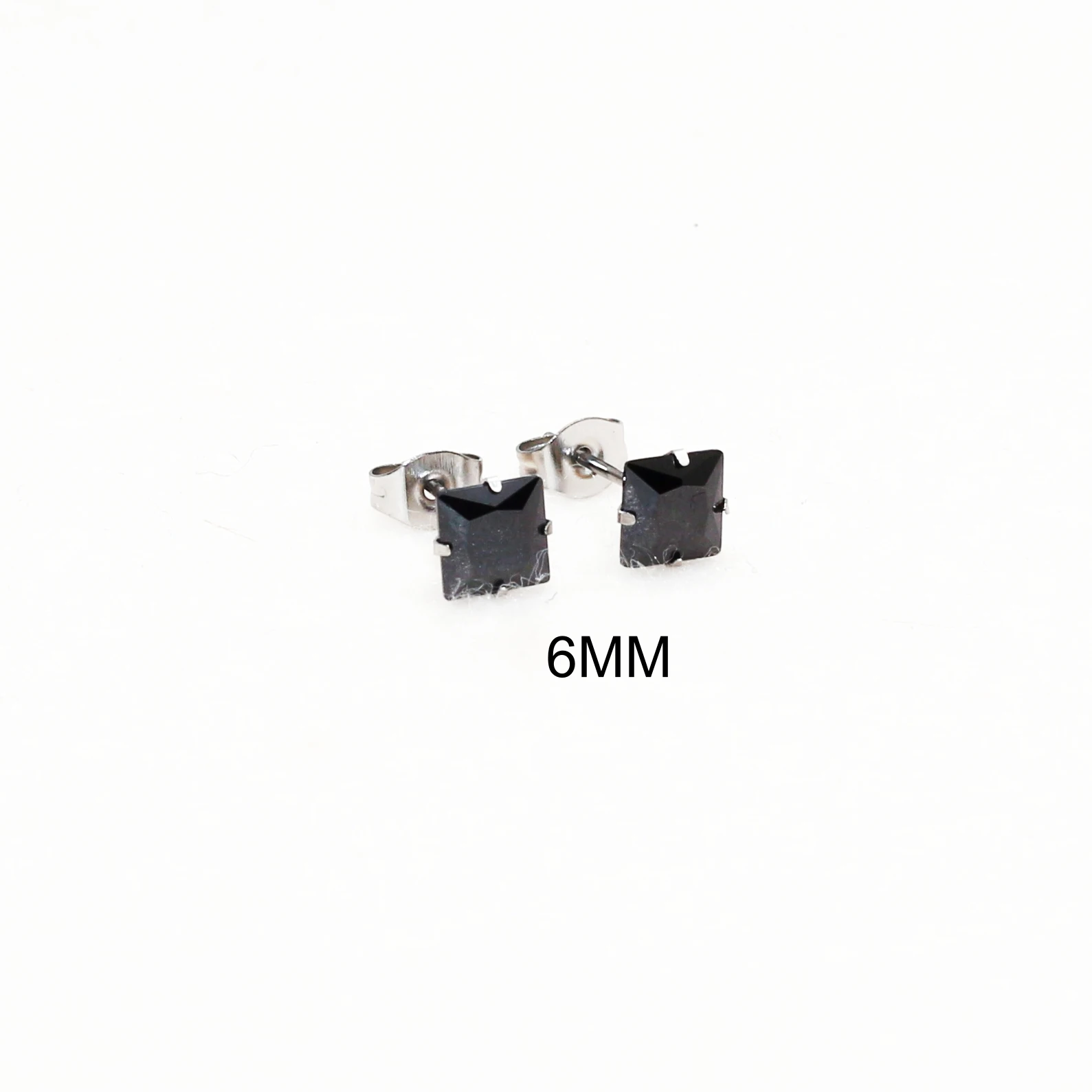 Kurze Ohrstecker für Damen und Herren aus Edelstahl mit schwarzen AAA-Zirkonia-Steinen, verblasst nicht, allergiefrei – Detail 7