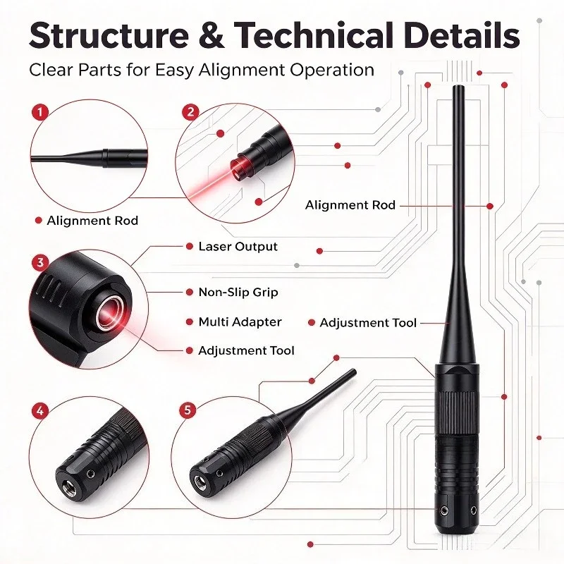Multi Size Red Laser Collimator .22-.50 Bore Sighter Portable Optical Dot Positioning Alignment Calibration Tool