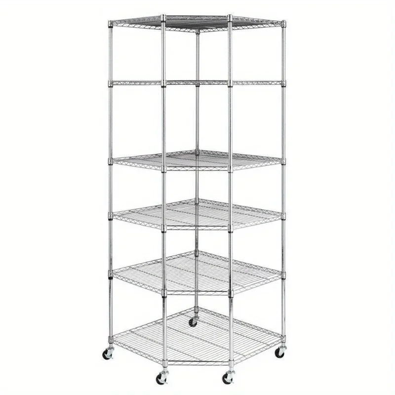 Heavy Duty Wire Steel 6-Tier Corner Shelf Garage Storage Shelving Rack Chrome